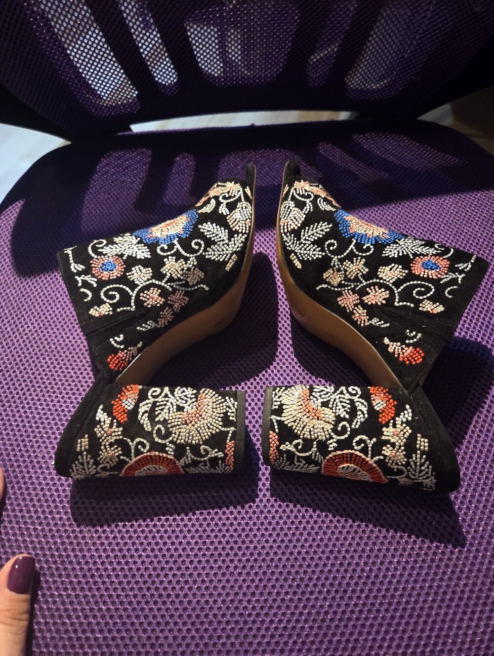 Avec Les Filles Margaux Embroidered Black Floral Mules With 3.75" Heel